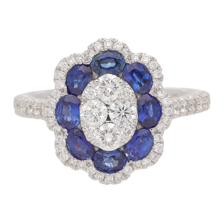 Sapphire and Diamond 0.75ct 18ct White Gold Flower Cluster Ring