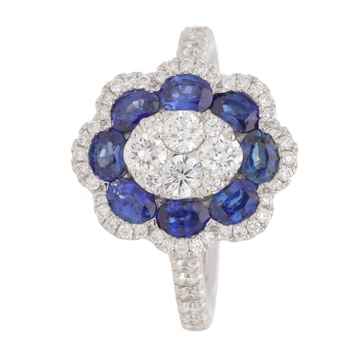 Sapphire and Diamond 0.75ct 18ct White Gold Flower Cluster Ring - Michael Jones Jeweller
