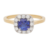 Sapphire and Diamond 18ct Yellow Gold Cushion Cluster Ring - Michael Jones Jeweller