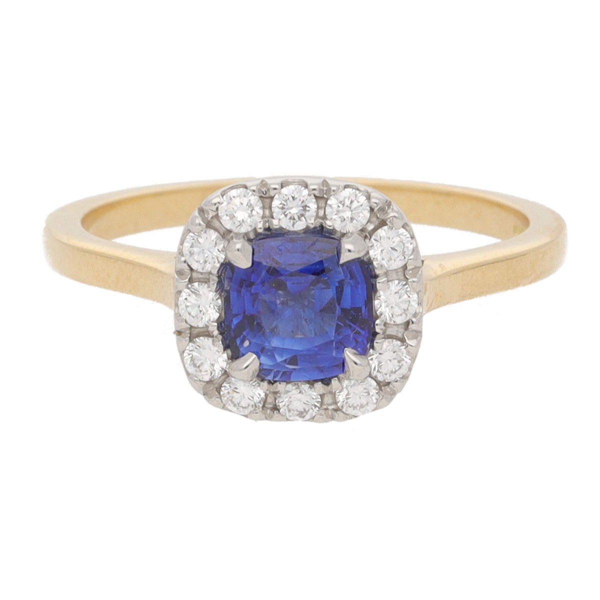 Sapphire and Diamond 18ct Yellow Gold Cushion Cluster Ring - Michael Jones Jeweller