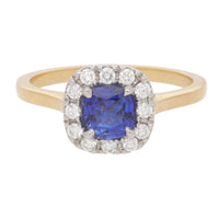Sapphire and Diamond 18ct Yellow Gold Cushion Cluster Ring
