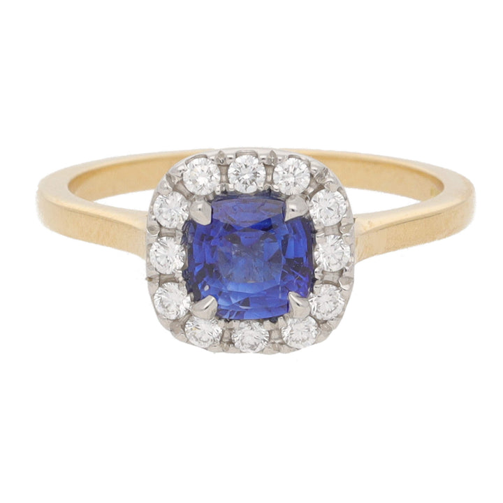 Sapphire and Diamond 18ct Yellow Gold Cushion Cluster Ring