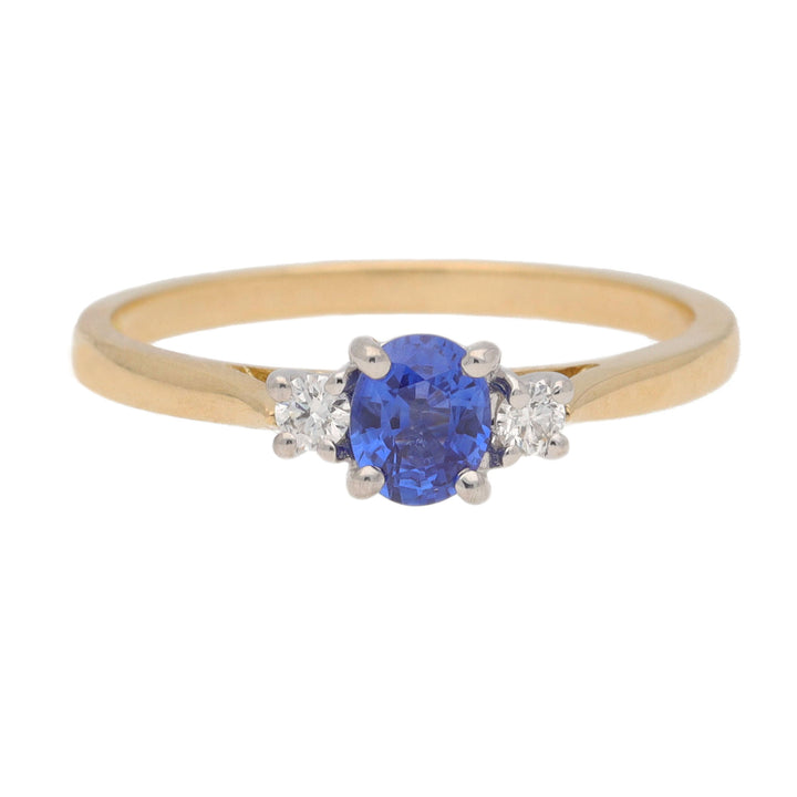 Sapphire and Diamond 18ct Yellow Gold Three Stone Ring - Michael Jones Jeweller