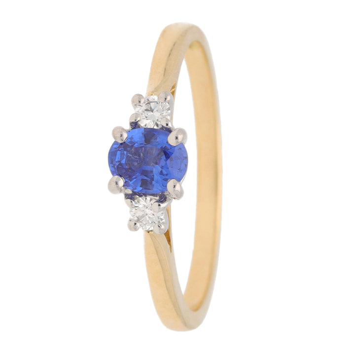 Sapphire and Diamond 18ct Yellow Gold Three Stone Ring - Michael Jones Jeweller
