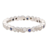 Sapphire and Diamond 18ct White Gold Scroll Design Full Eternity Ring - Michael Jones Jeweller
