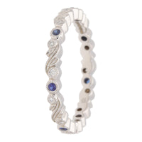 Sapphire and Diamond 18ct White Gold Scroll Design Full Eternity Ring - Michael Jones Jeweller