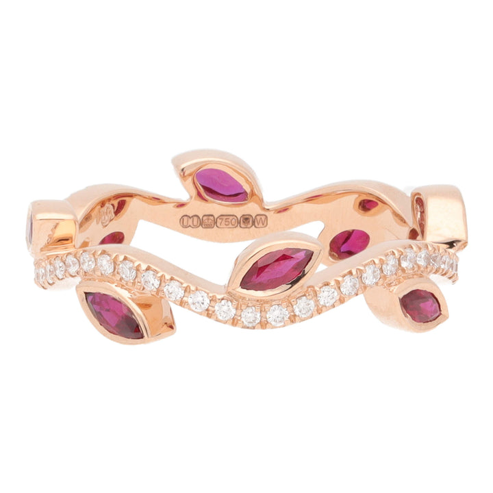 Ruby and Diamond 18ct Rose Gold Vine Wave Ring