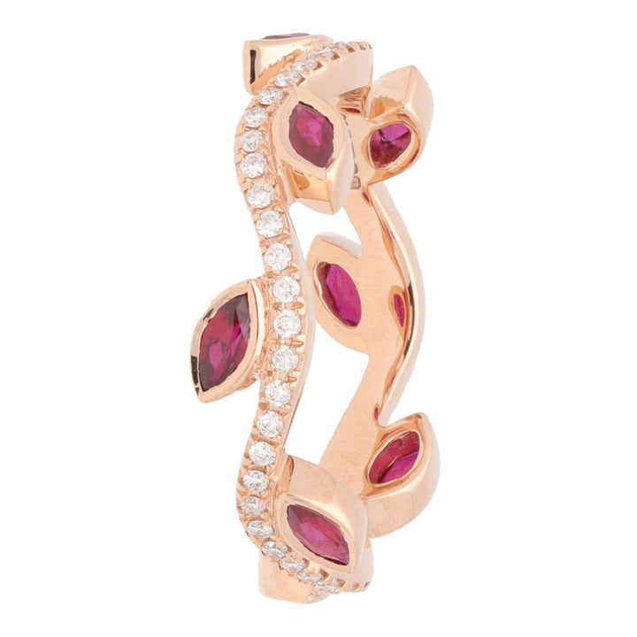 Ruby and Diamond 18ct Rose Gold Vine Wave Ring