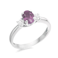 Pink Sapphire and Diamond Three Stone 18ct White Gold Ring - Michael Jones Jeweller