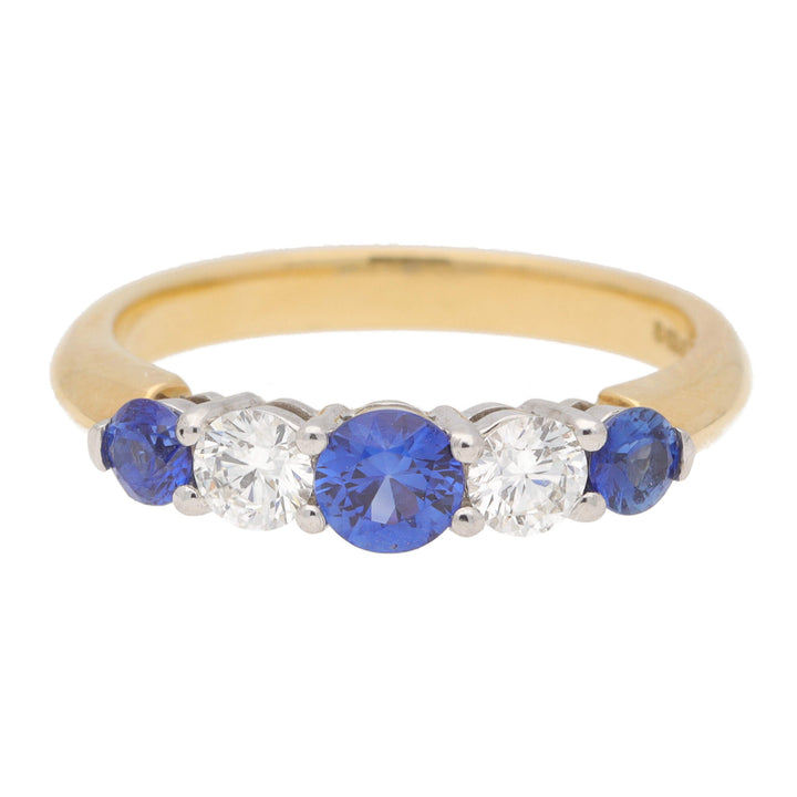 Sapphire and Diamond 18ct Yellow Gold Five Stone Ring - Michael Jones Jeweller