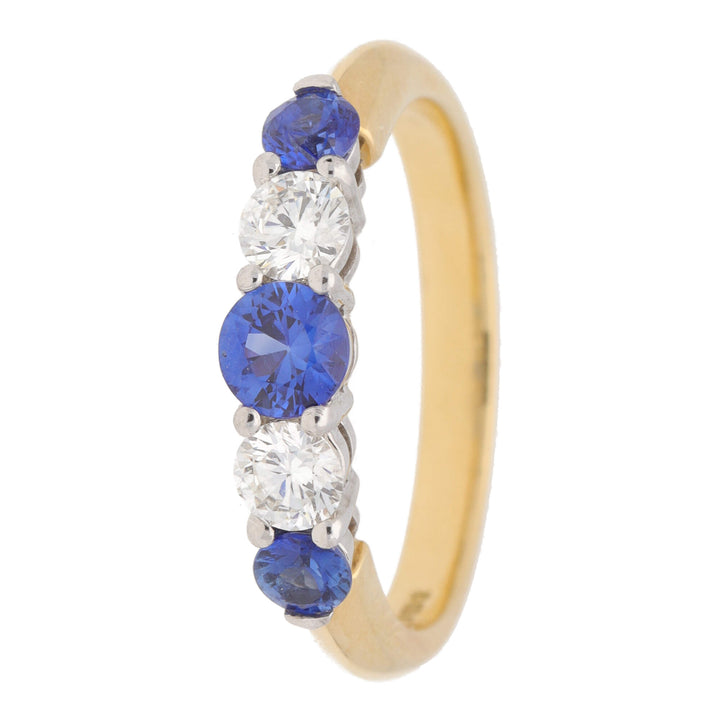 Sapphire and Diamond 18ct Yellow Gold Five Stone Ring - Michael Jones Jeweller