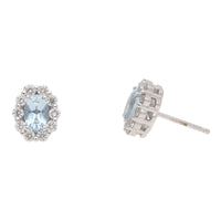 Aquamarine and Diamond 18ct White Gold Oval Cluster Earrings - Michael Jones Jeweller