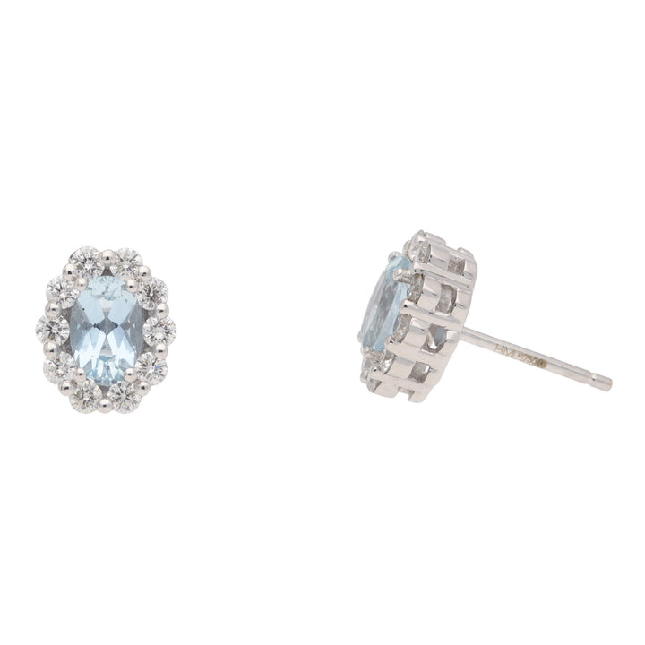 Aquamarine and Diamond 18ct White Gold Oval Cluster Earrings - Michael Jones Jeweller