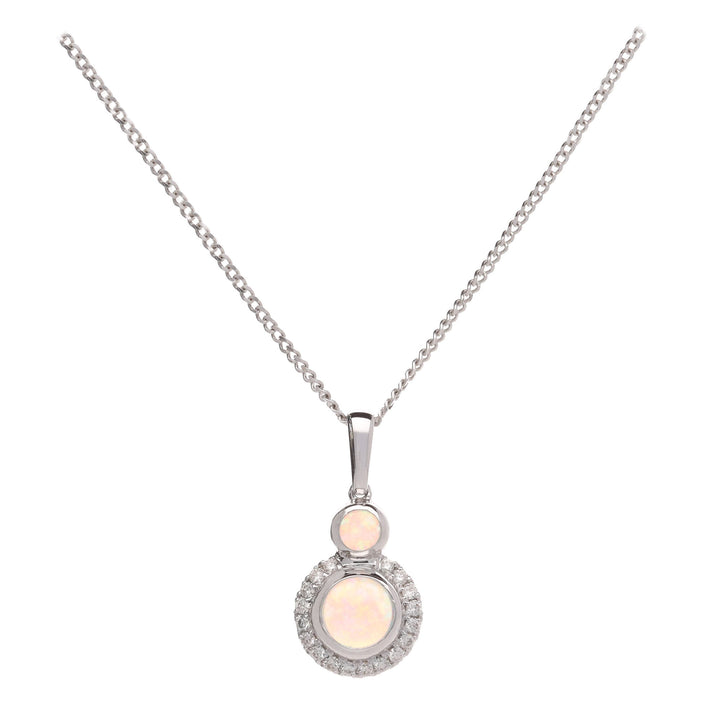 Cabochon Opal and Diamond 18ct White Gold Pendant - Michael Jones Jeweller