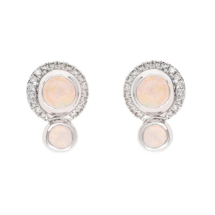 Cabochon Opal and Diamond 18ct White Gold Stud Earrings - Michael Jones Jeweller