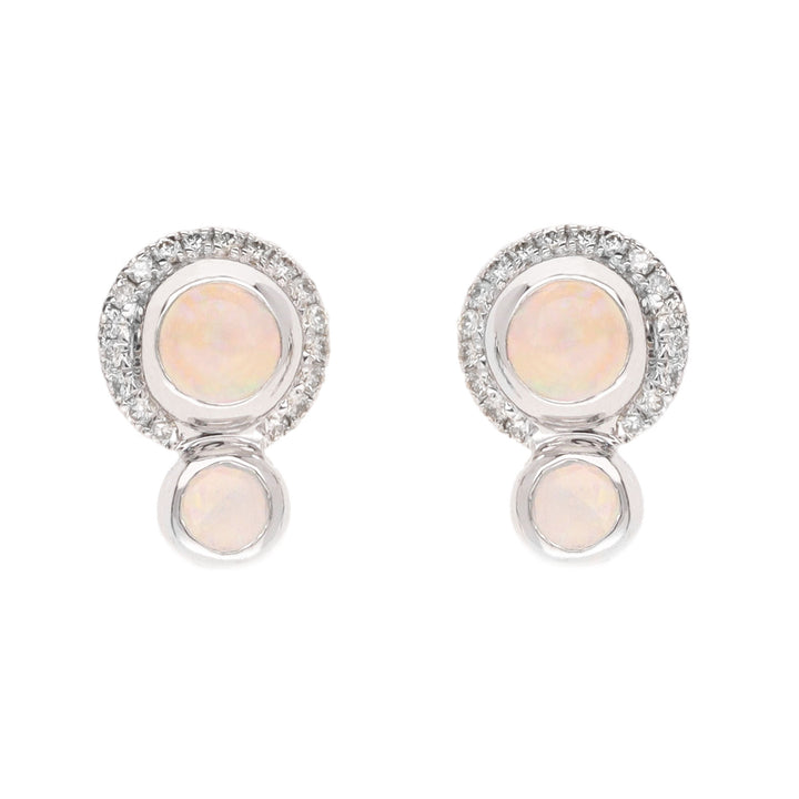 Cabochon Opal and Diamond 18ct White Gold Stud Earrings