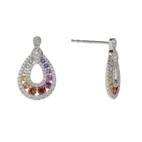 Rainbow Multi-coloured Sapphire and Diamond 18ct White Gold Drop Earrings - Michael Jones Jeweller