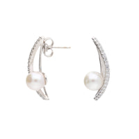 Akoya Pearl and Diamond Two Strand 18ct White Gold Drop Earrings - Michael Jones Jeweller