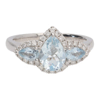 Aquamarine and Diamond Pear 18ct White Gold Three Stone Cluster Ring - Michael Jones Jeweller