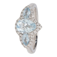 Aquamarine and Diamond Pear 18ct White Gold Three Stone Cluster Ring - Michael Jones Jeweller