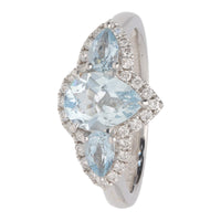 Aquamarine and Diamond Pear 18ct White Gold Three Stone Cluster Ring