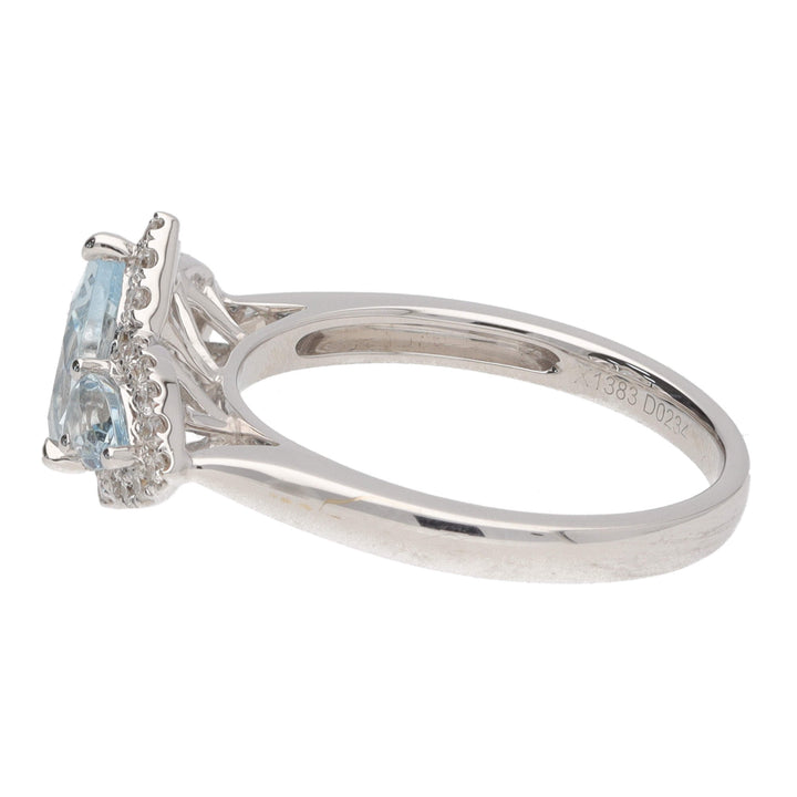 Aquamarine and Diamond Pear 18ct White Gold Three Stone Cluster Ring - Michael Jones Jeweller