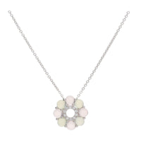 Rose Quartz and Green Chalcedony 18ct White Gold Flower Necklace - Michael Jones Jeweller