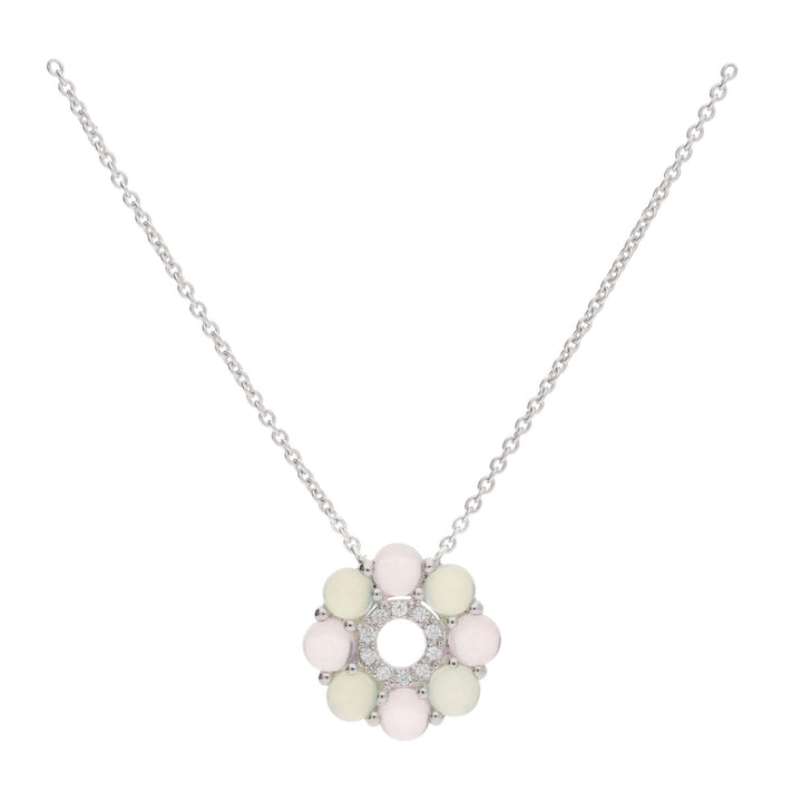 Rose Quartz and Green Chalcedony 18ct White Gold Flower Necklace