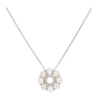 Rose Quartz and Green Chalcedony 18ct White Gold Flower Necklace - Michael Jones Jeweller