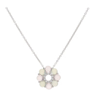 Rose Quartz and Green Chalcedony 18ct White Gold Flower Necklace