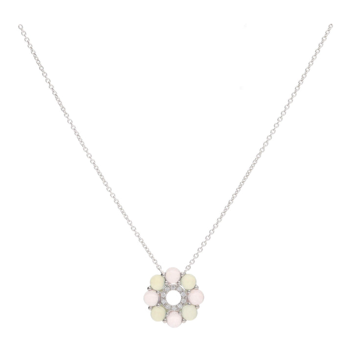 Rose Quartz and Green Chalcedony 18ct White Gold Flower Necklace