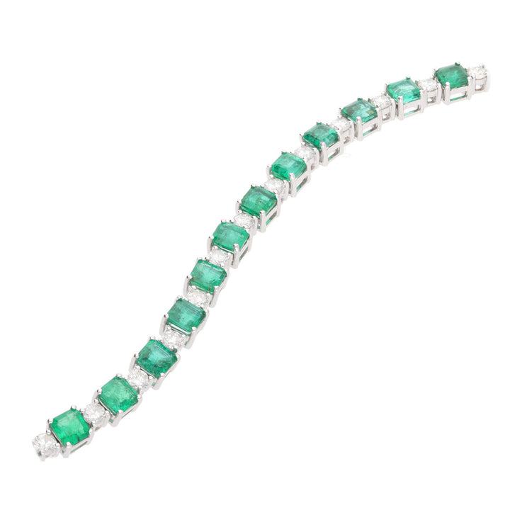 Emerald and Diamond 18ct White Gold Line Bracelet - Michael Jones Jeweller