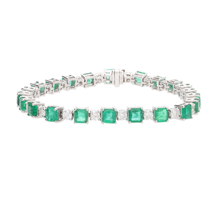 Emerald and Diamond 18ct White Gold Line Bracelet - Michael Jones Jeweller