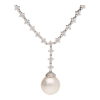 South Sea Pearl and Diamond Cluster 5.15ct 18ct White Gold Necklet - Michael Jones Jeweller