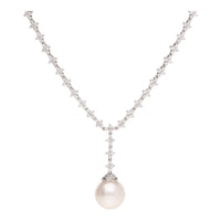 South Sea Pearl and Diamond Cluster 5.15ct 18ct White Gold Necklet - Michael Jones Jeweller