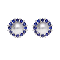 Southsea Pearl Sapphire and Diamond 18ct White Gold Cluster Earrings - Michael Jones Jeweller