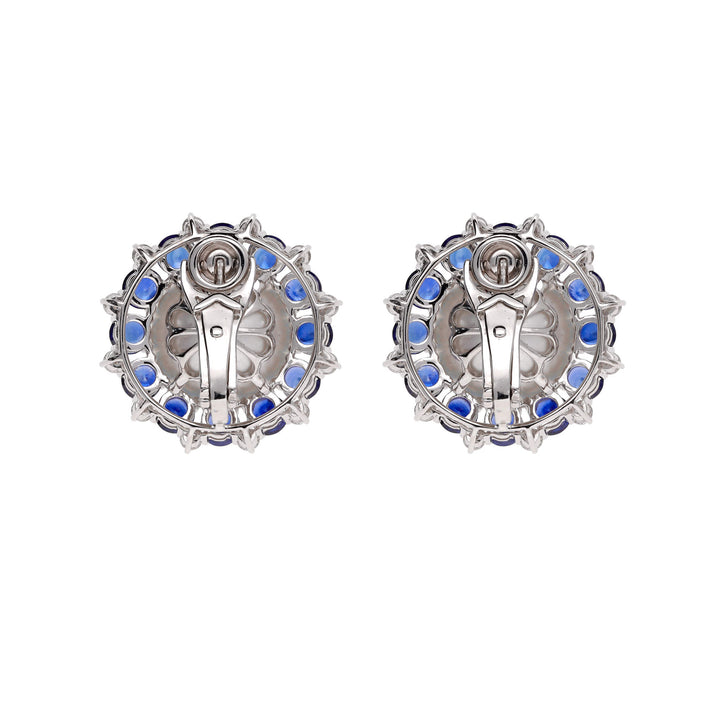 Southsea Pearl Sapphire and Diamond 18ct White Gold Cluster Earrings - Michael Jones Jeweller