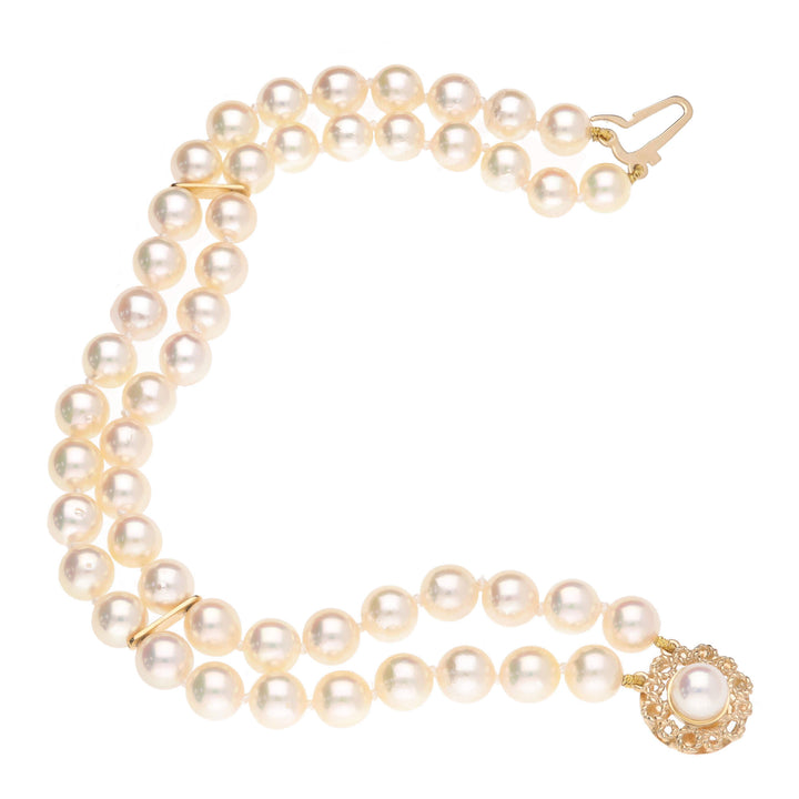 White Cultured Pearl Double Row 9ct Yellow Gold Bracelet - Michael Jones Jeweller
