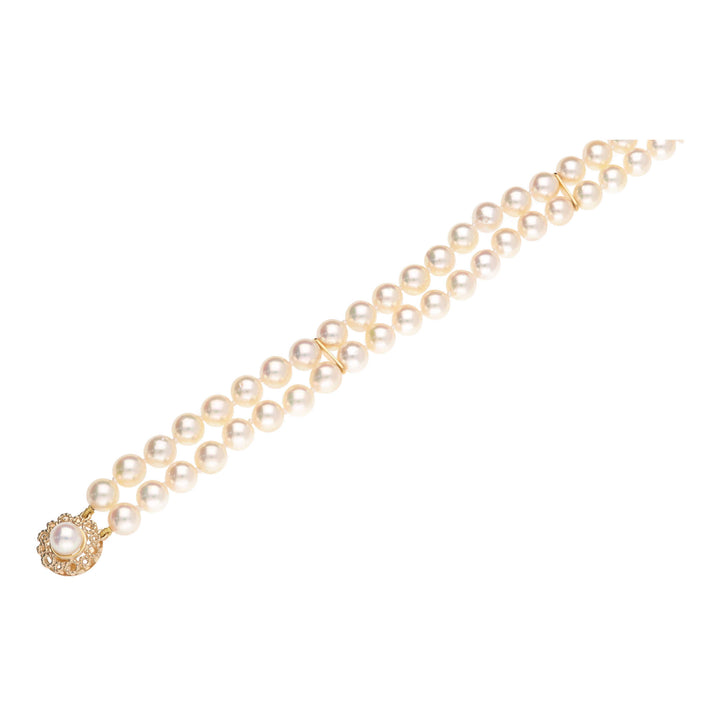 White Cultured Pearl Double Row 9ct Yellow Gold Bracelet - Michael Jones Jeweller