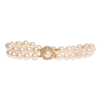 White Cultured Pearl Double Row 9ct Yellow Gold Bracelet - Michael Jones Jeweller