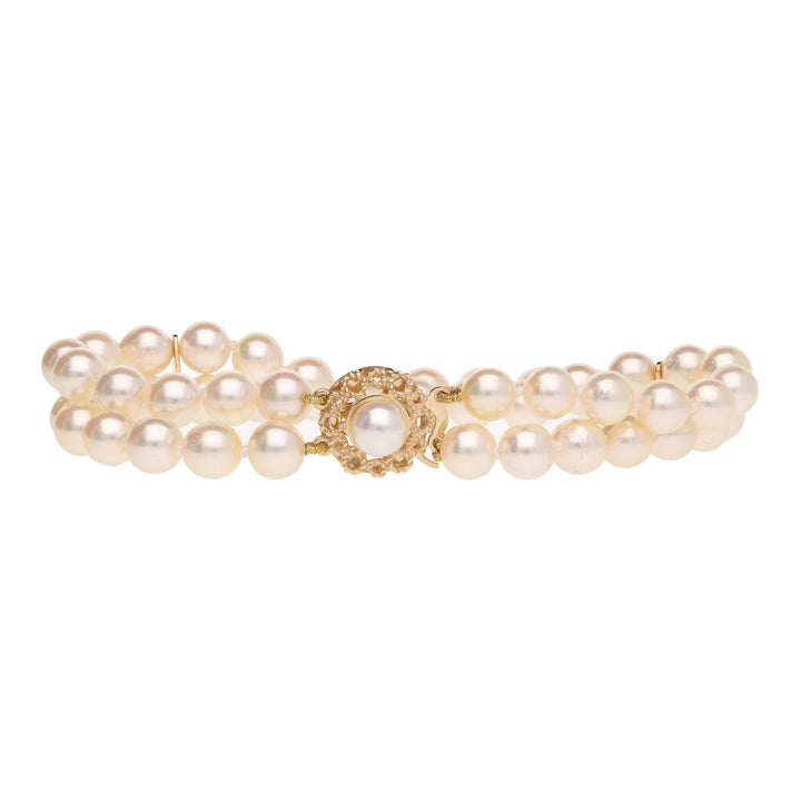 White Cultured Pearl Double Row 9ct Yellow Gold Bracelet - Michael Jones Jeweller