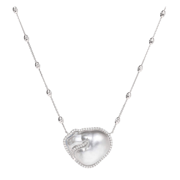 Baroque Pearl and Diamond 0.38ct 18ct White Gold Necklace - Michael Jones Jeweller