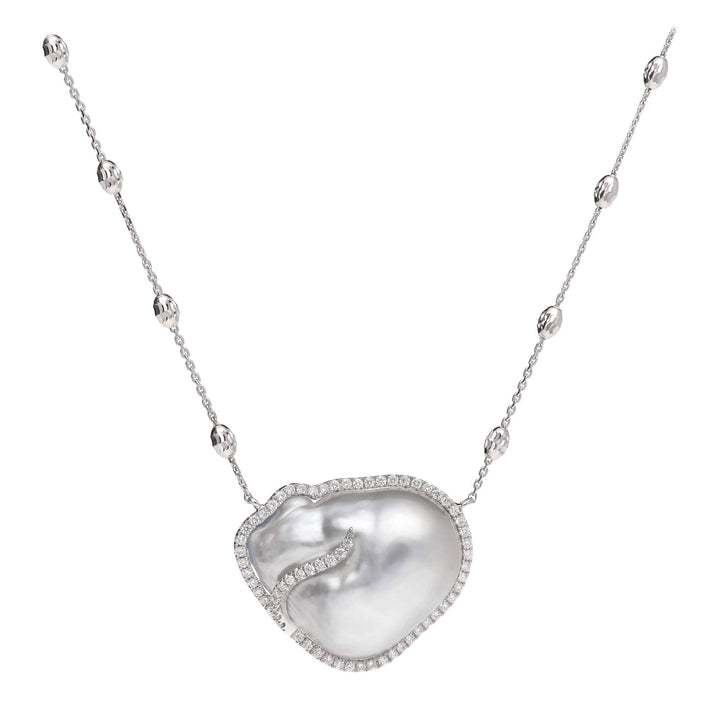 Baroque Pearl and Diamond 0.38ct 18ct White Gold Necklace - Michael Jones Jeweller