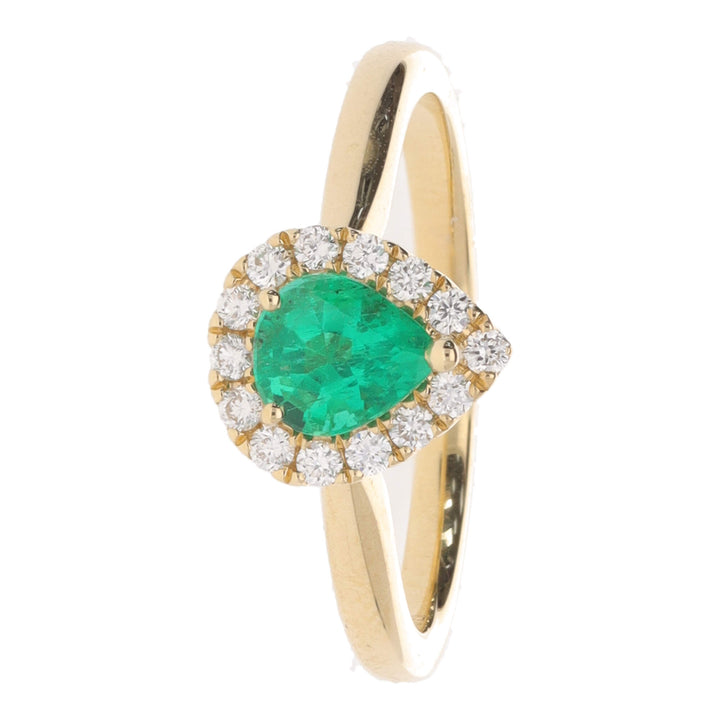 Emerald and Diamond Pear Shape 18ct Yellow Gold Cluster Ring - Michael Jones Jeweller