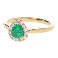 Emerald and Diamond Pear Shape 18ct Yellow Gold Cluster Ring - Michael Jones Jeweller
