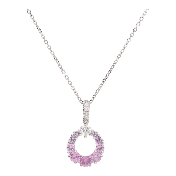 Pink Sapphire and Diamond 18ct White Gold Halo Necklace