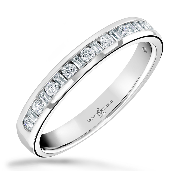 Diamond 0.33ct Charm Baguette and Round Platinum Eternity Ring by Brown & Newirth