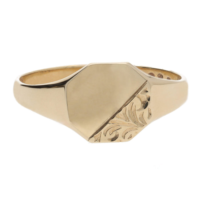 9ct Yellow Gold Engraved Signet Ring - Michael Jones Jeweller