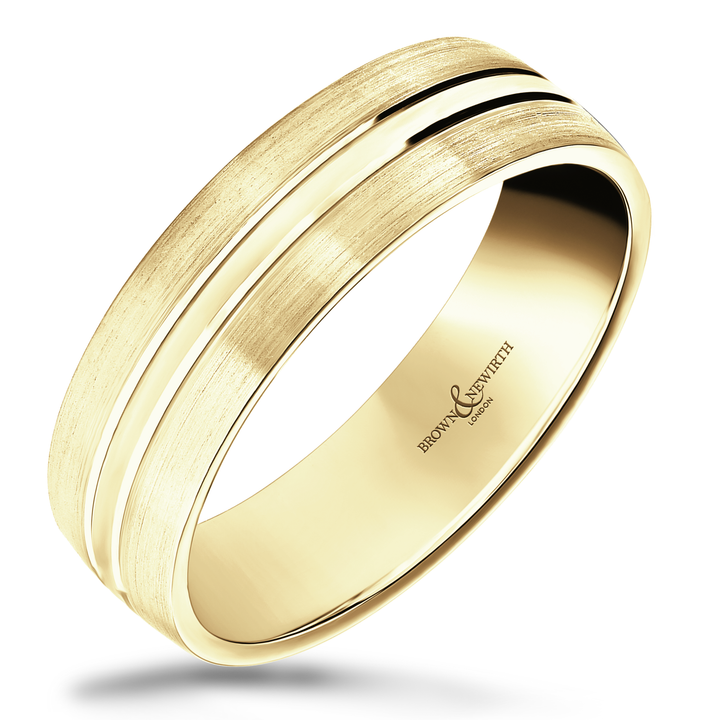5mm Neptune 18ct Yellow Gold Patterned Wedding Ring by Brown & Newirth
