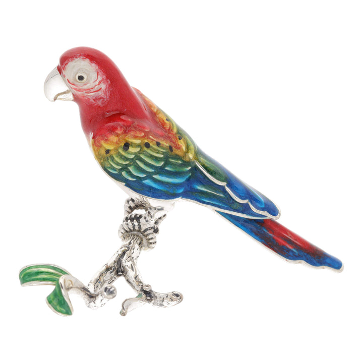 Saturno Silver Enamel Red Parrot ST380-RED - Michael Jones Jeweller
